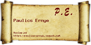 Paulics Ernye névjegykártya